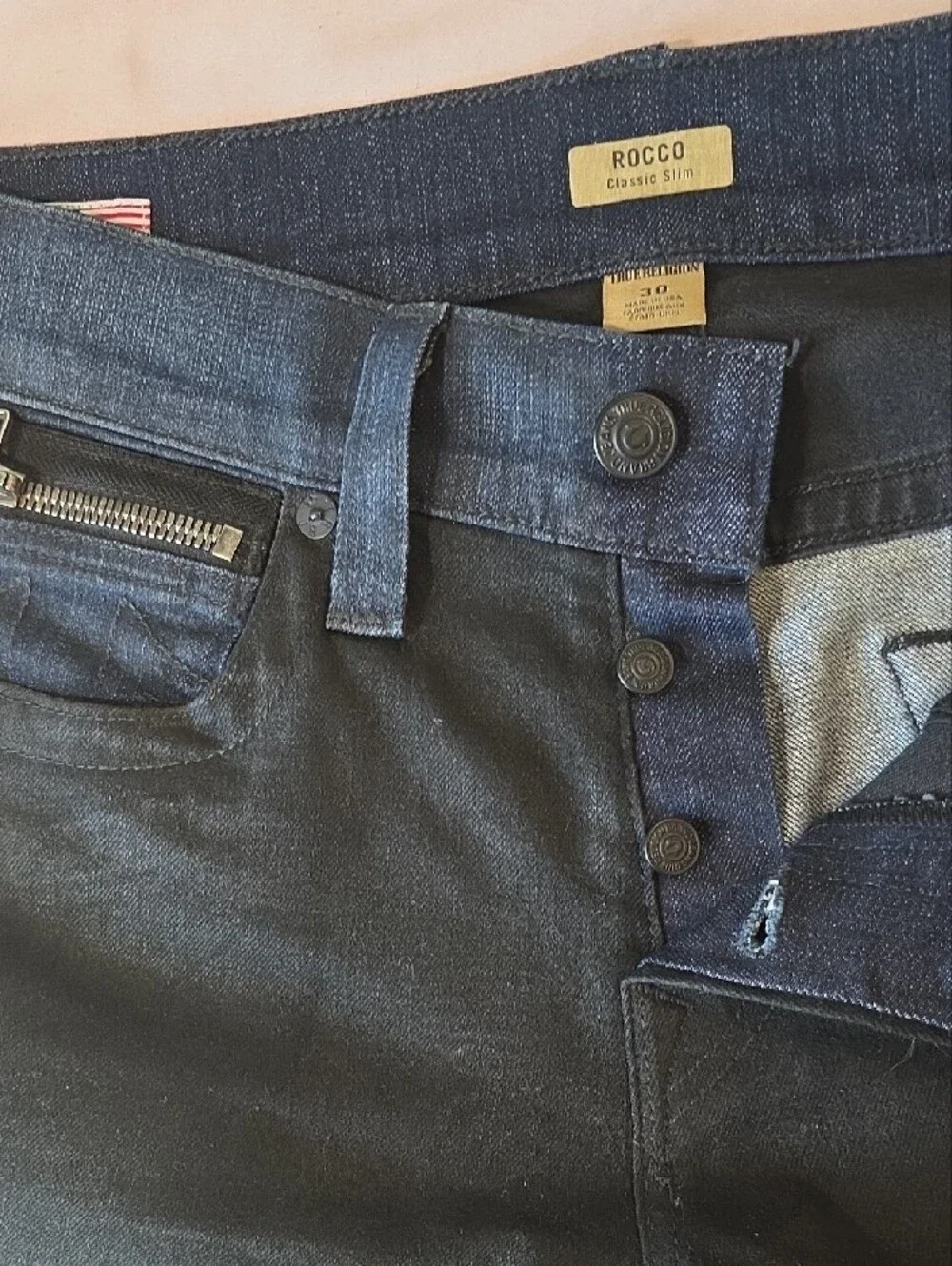 True Religion Men's Slim Black Jeans with Subtle Fade